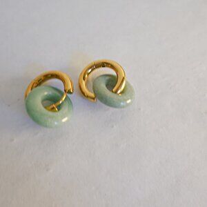 Green Jade Chunky Wide Huggie Hoop Charm Earrings